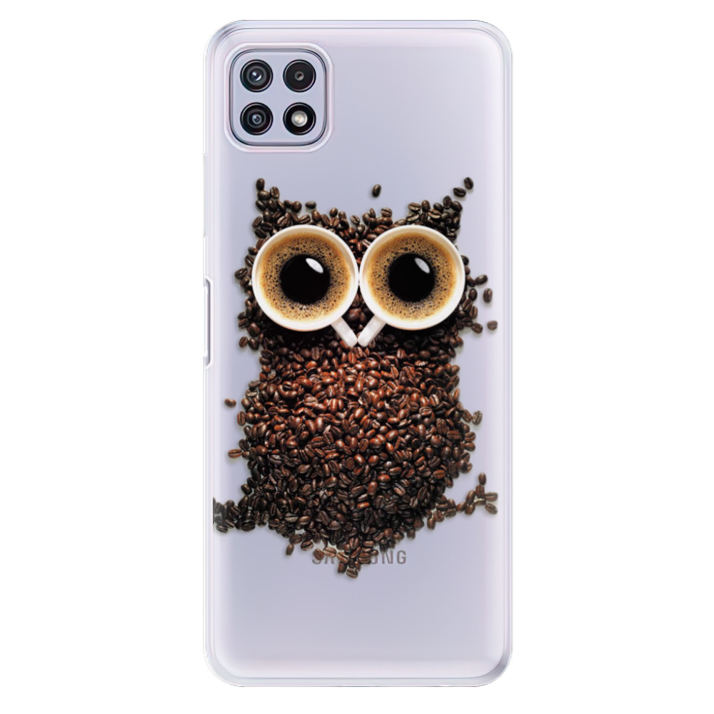 Odolné silikonové pouzdro iSaprio - Owl And Coffee na mobil Samsung Galaxy A22 5G (Odolný silikonový kryt, obal, pouzdro iSaprio - Owl And Coffee na mobilní telefon Samsung Galaxy A22 5G)