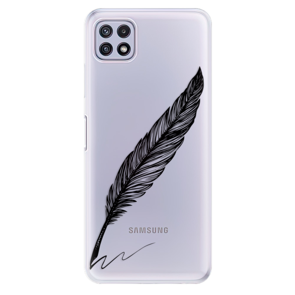 Odolné silikonové pouzdro iSaprio - Writing By Feather - black na mobil Samsung Galaxy A22 5G (Odolný silikonový kryt, obal, pouzdro iSaprio - Writing By Feather - black na mobilní telefon Samsung Galaxy A22 5G)