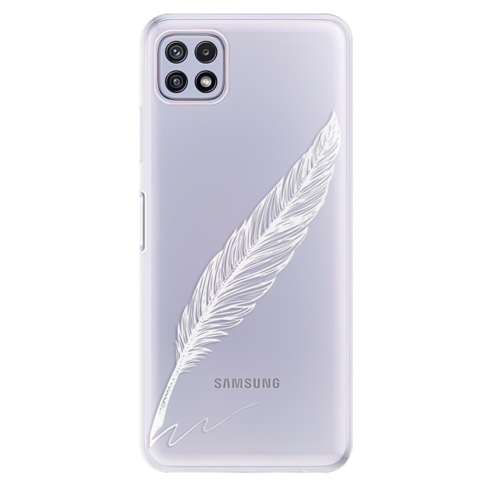 Odolné silikonové pouzdro iSaprio - Writing By Feather - white - Samsung Galaxy A22 5G