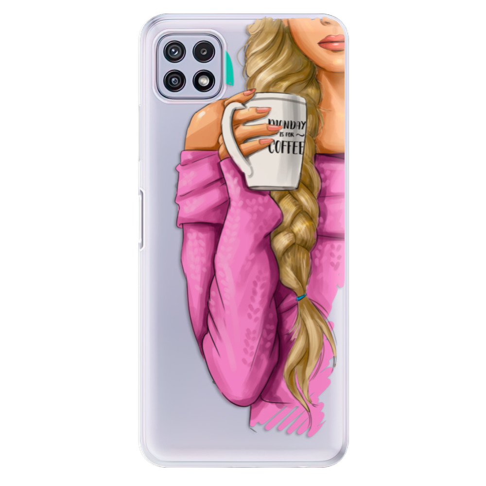 Odolné silikonové pouzdro iSaprio - My Coffe and Blond Girl - Samsung Galaxy A22 5G