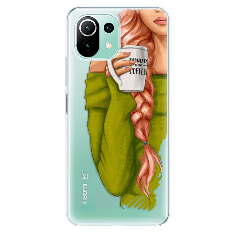Odolné silikonové pouzdro iSaprio - My Coffe and Redhead Girl - Xiaomi Mi 11 Lite