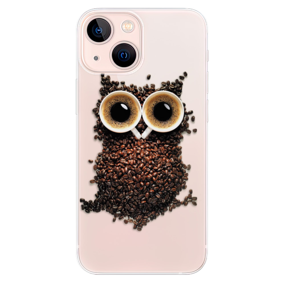 Odolné silikonové pouzdro iSaprio - Owl And Coffee na mobil Apple iPhone 13 Mini (Odolný silikonový kryt, obal, pouzdro iSaprio - Owl And Coffee na mobilní telefon Apple iPhone 13 Mini)