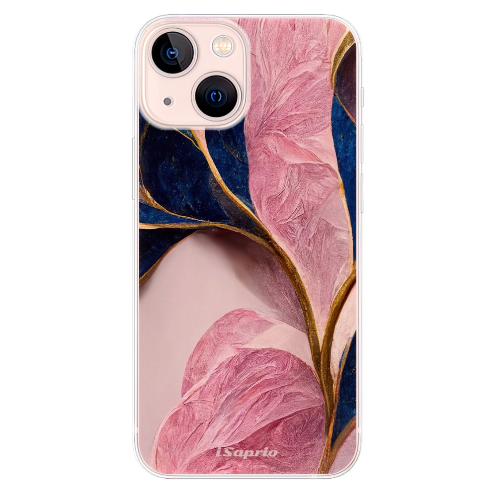 Odolné silikonové pouzdro iSaprio - Pink Blue Leaves - iPhone 13 mini