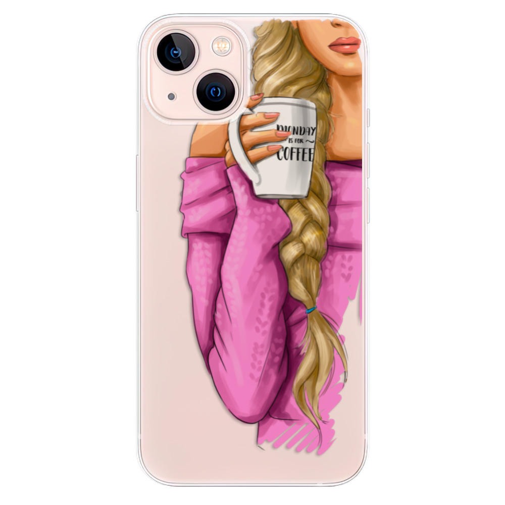 Odolné silikonové pouzdro iSaprio - My Coffe and Blond Girl - iPhone 13
