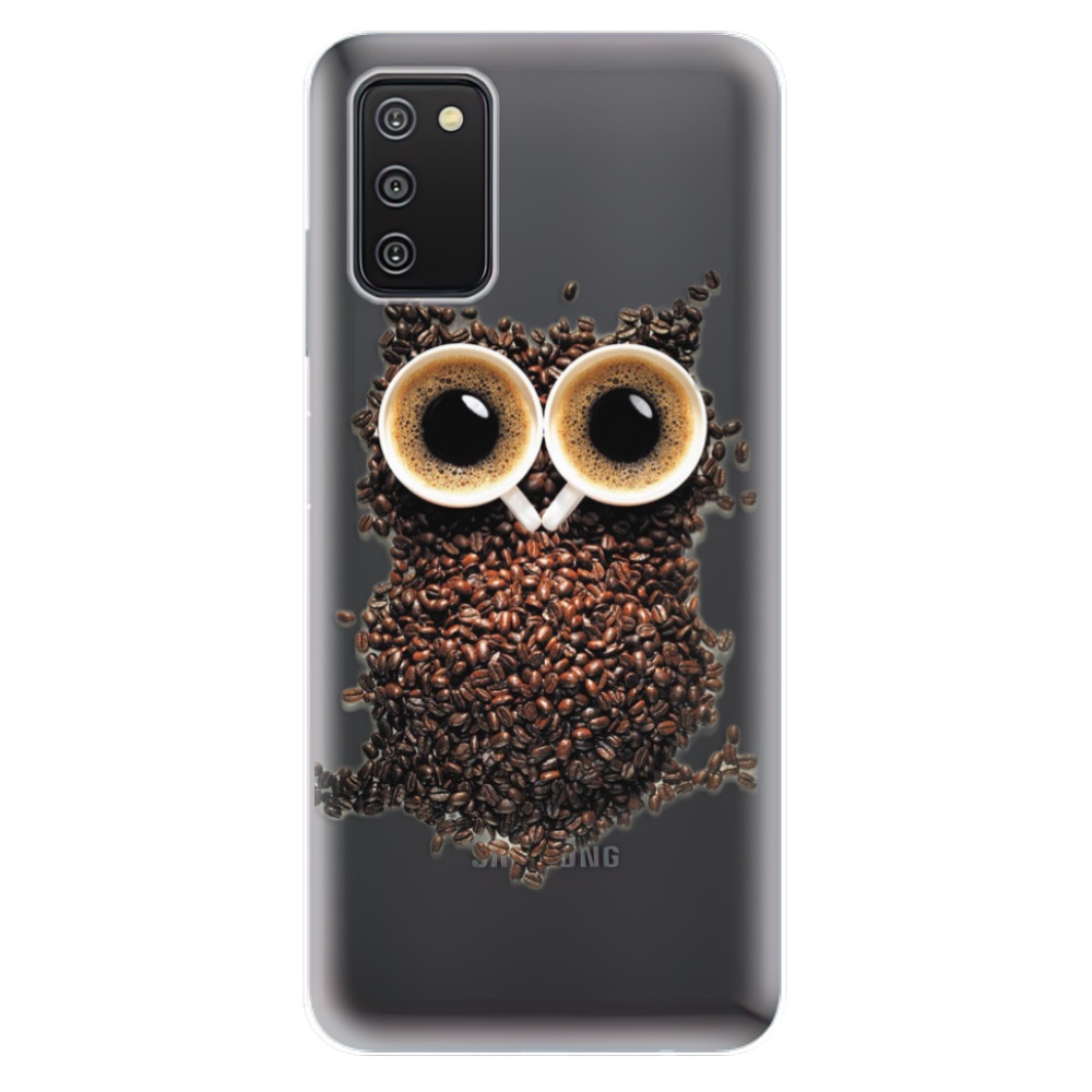 Silikonové odolné pouzdro iSaprio - Owl And Coffee na mobil Samsung Galaxy A03s (Silikonový odolný kryt, obal, pouzdro iSaprio - Owl And Coffee na mobilní telefon Samsung Galaxy A03s)