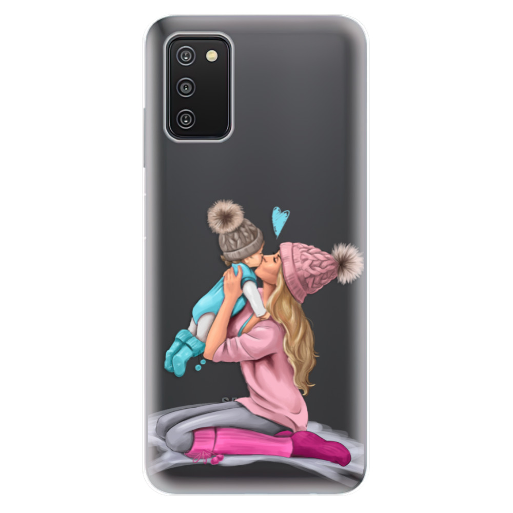 Odolné silikonové pouzdro iSaprio - Kissing Mom - Blond and Boy - Samsung Galaxy A03s