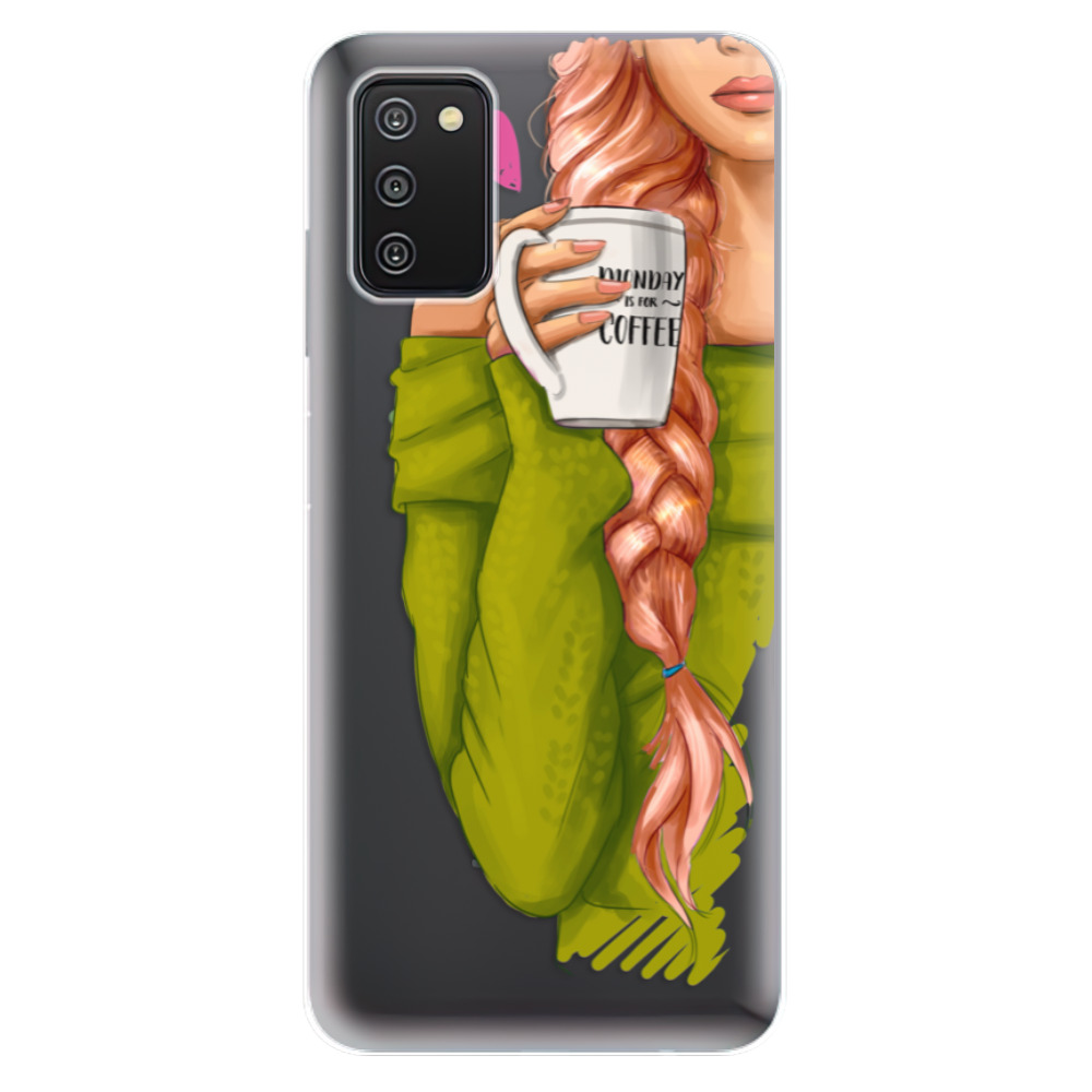 Odolné silikonové pouzdro iSaprio - My Coffe and Redhead Girl - Samsung Galaxy A03s
