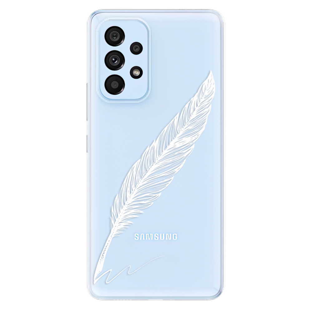 Odolné silikonové pouzdro iSaprio - Writing By Feather - white - Samsung Galaxy A73 5G
