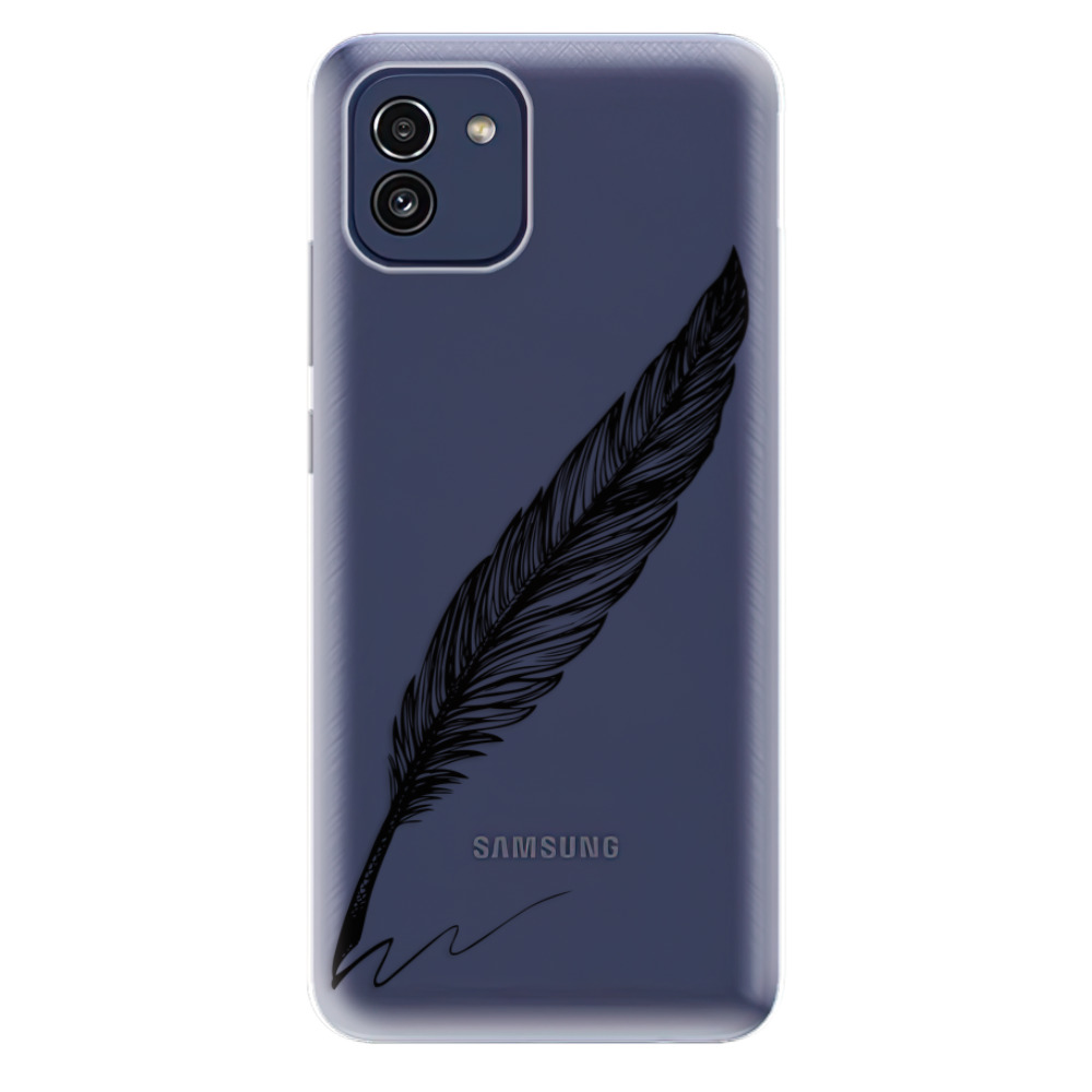 Odolné silikonové pouzdro iSaprio - Writing By Feather - black - Samsung Galaxy A03