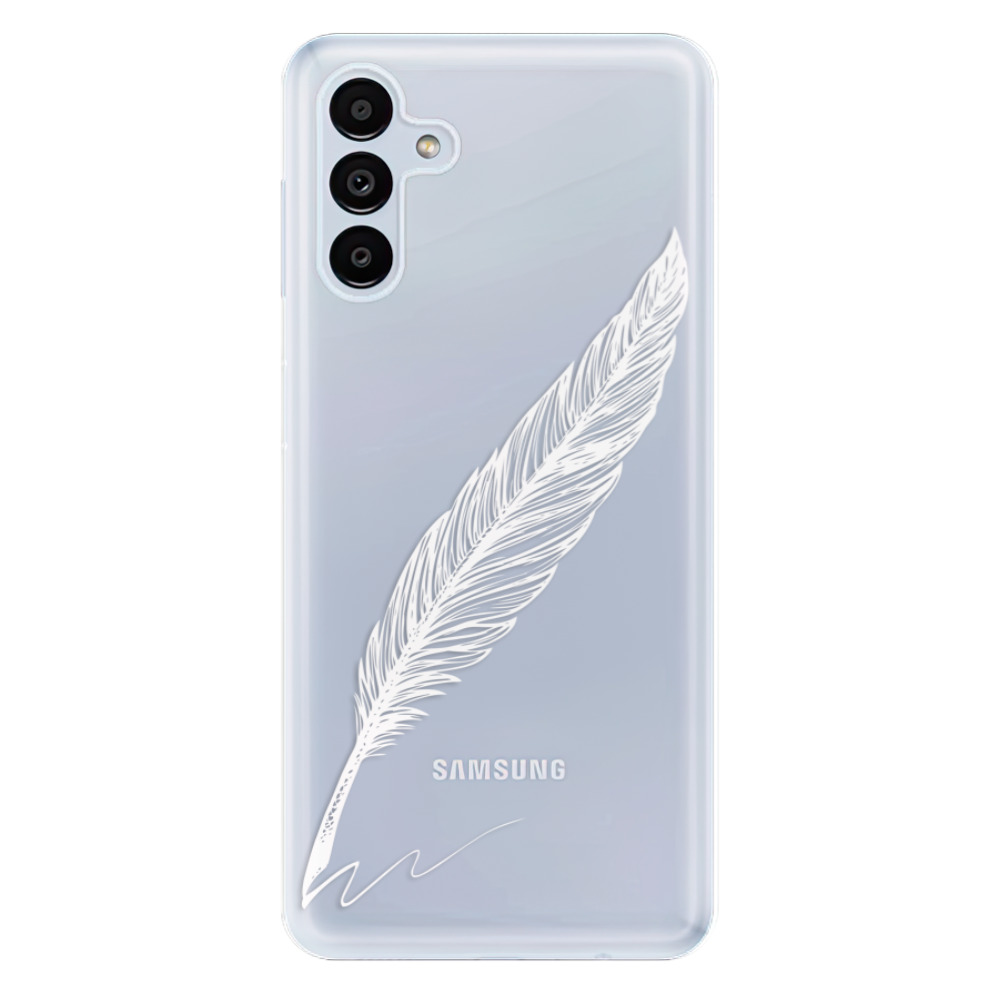 Odolné silikonové pouzdro iSaprio - Writing By Feather - white - Samsung Galaxy A13 5G