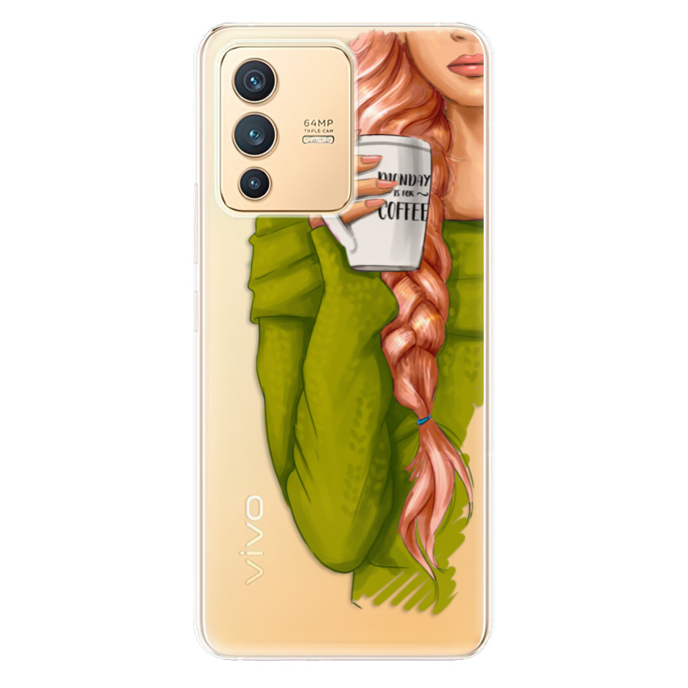 Odolné silikonové pouzdro iSaprio - My Coffe and Redhead Girl - Vivo V23 5G