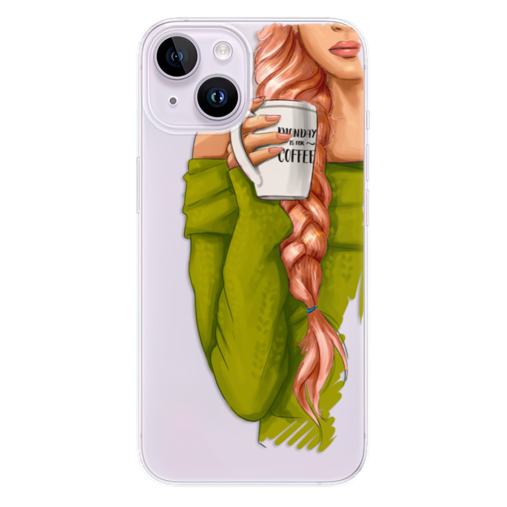 Odolné silikonové pouzdro iSaprio - My Coffe and Redhead Girl - iPhone 14