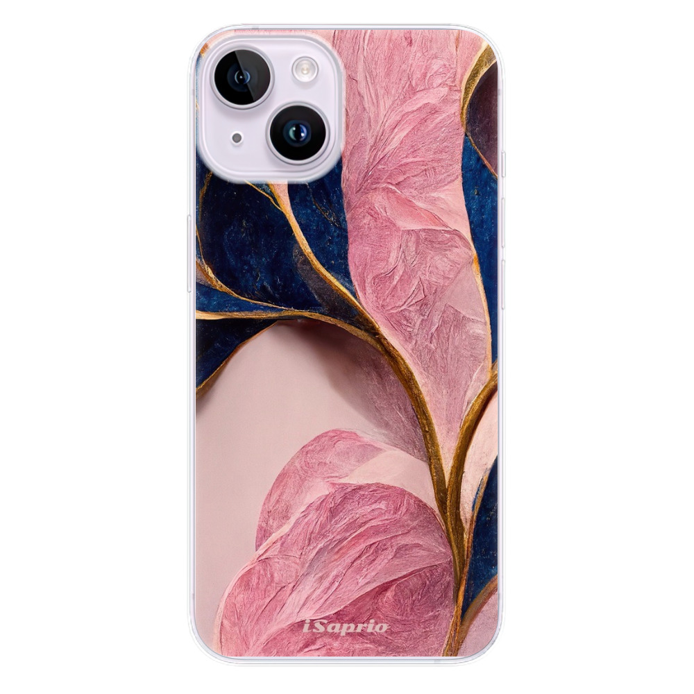 Odolné silikonové pouzdro iSaprio - Pink Blue Leaves - iPhone 14