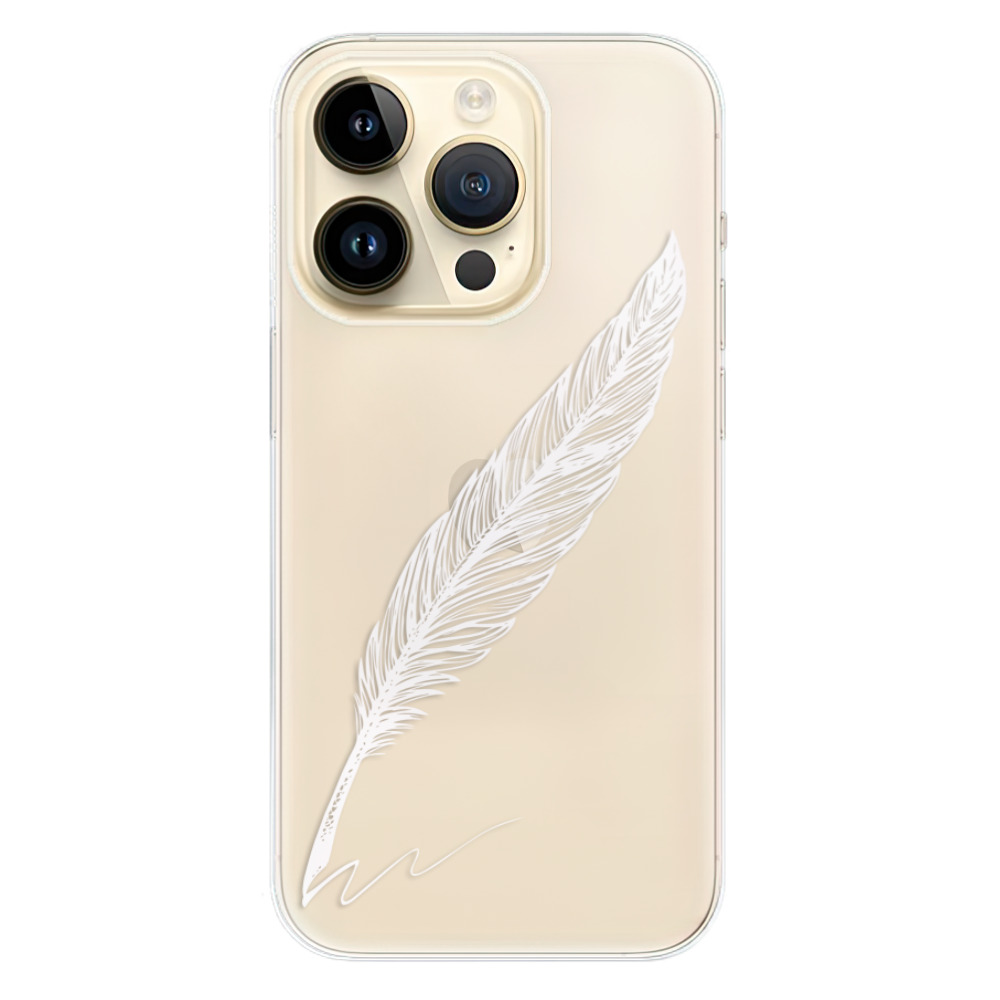 Odolné silikonové pouzdro iSaprio - Writing By Feather - white - iPhone 14 Pro