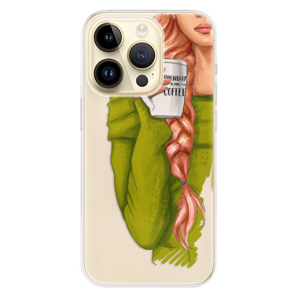 Odolné silikonové pouzdro iSaprio - My Coffe and Redhead Girl - iPhone 14 Pro