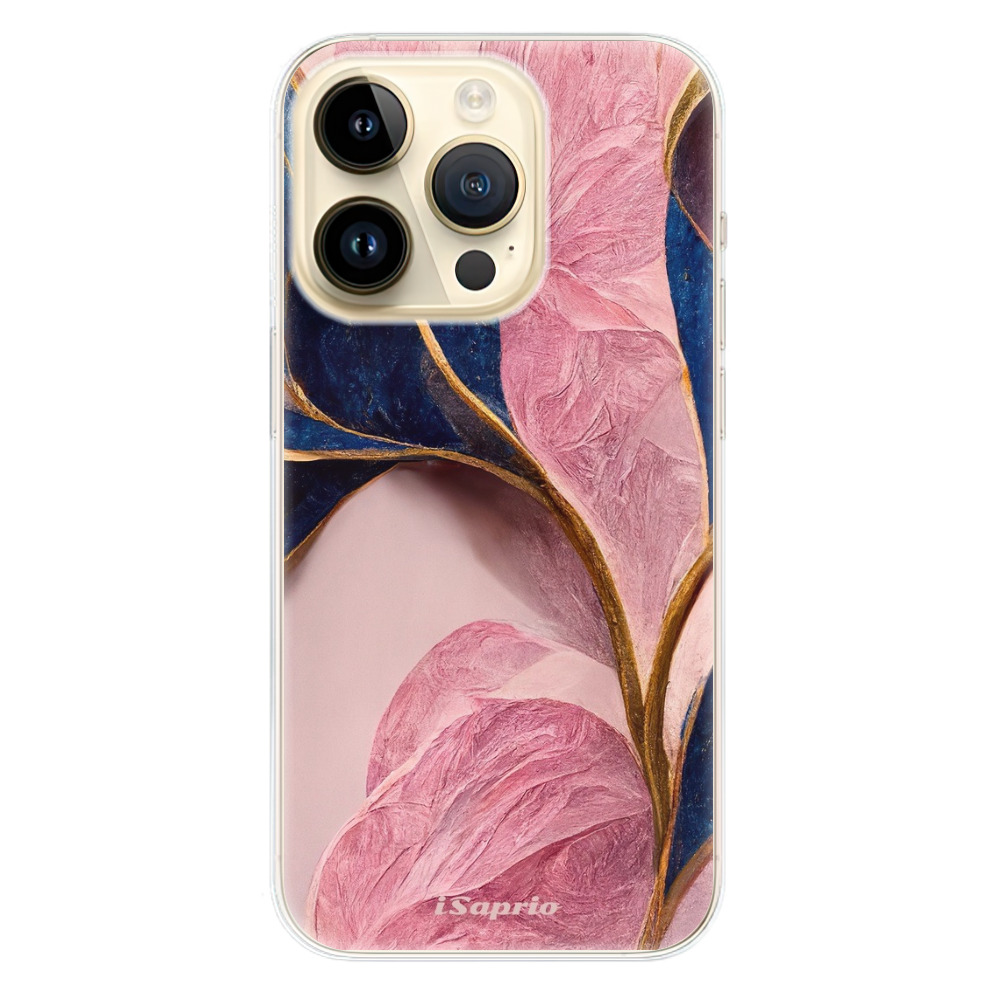 Odolné silikonové pouzdro iSaprio - Pink Blue Leaves - iPhone 14 Pro