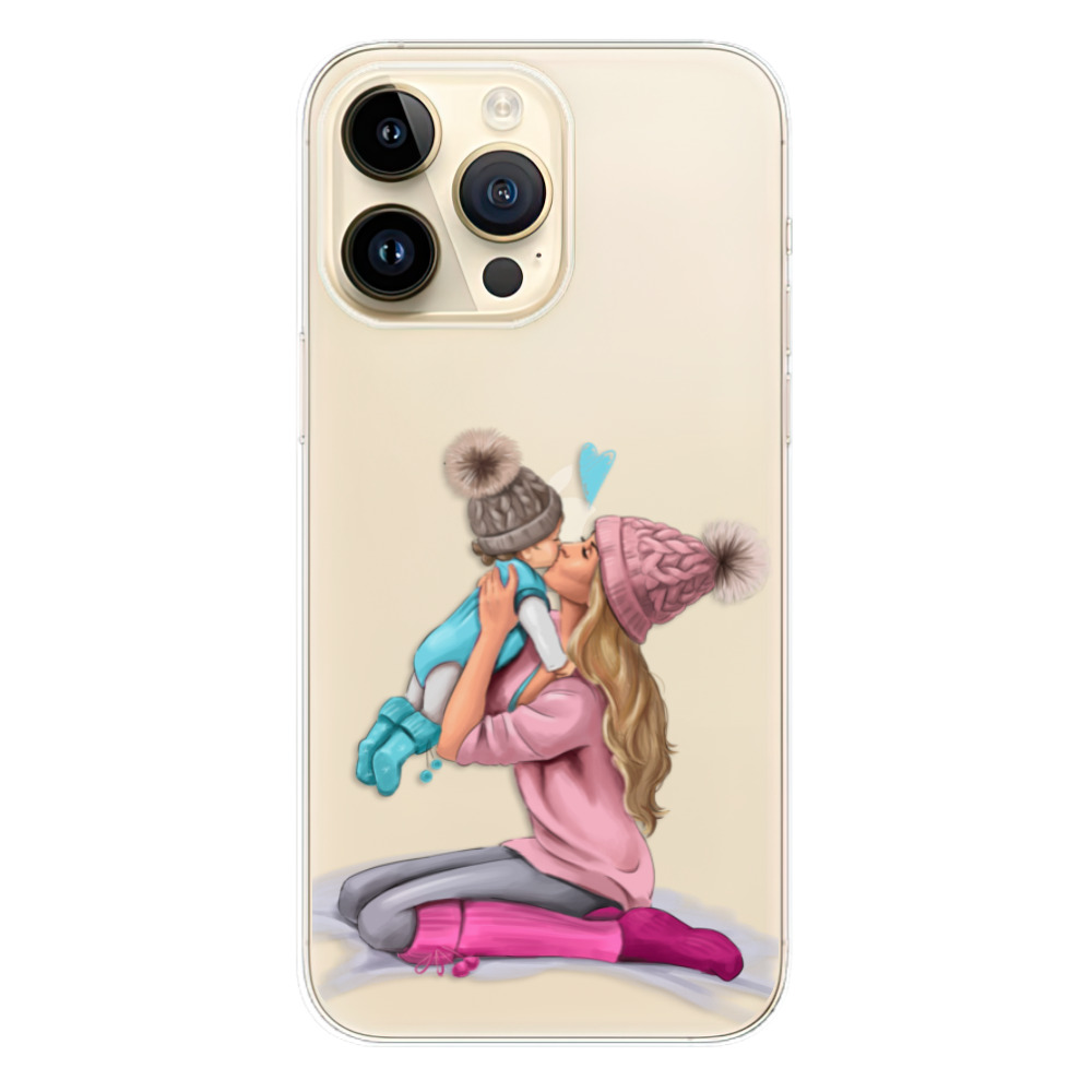 Odolné silikonové pouzdro iSaprio - Kissing Mom - Blond and Boy - iPhone 14 Pro Max