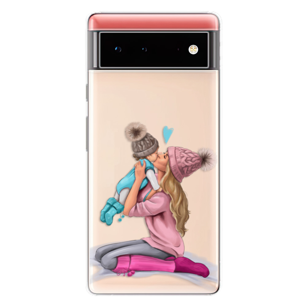 Odolné silikonové pouzdro iSaprio - Kissing Mom - Blond and Boy - Google Pixel 6 5G