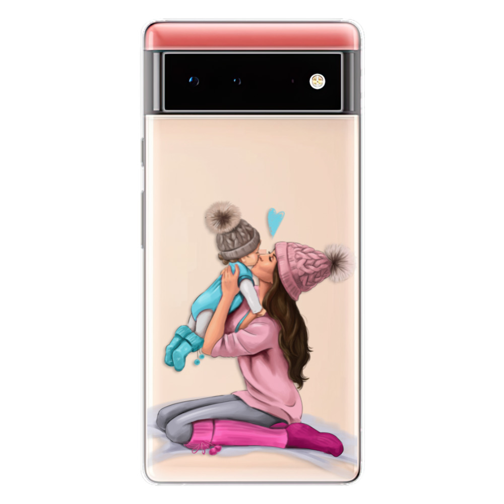 Odolné silikonové pouzdro iSaprio - Kissing Mom - Brunette and Boy - Google Pixel 6 5G