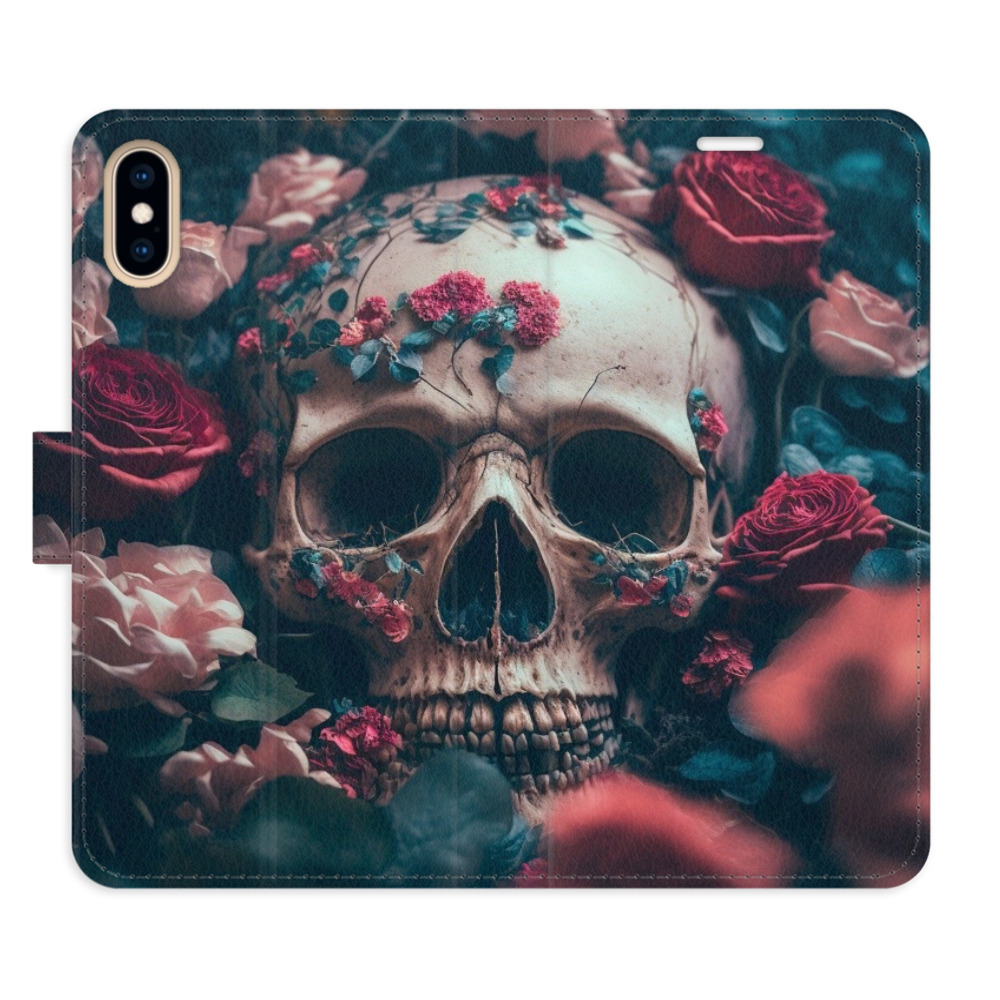 Flipové pouzdro iSaprio - Skull in Roses 02 - iPhone X/XS
