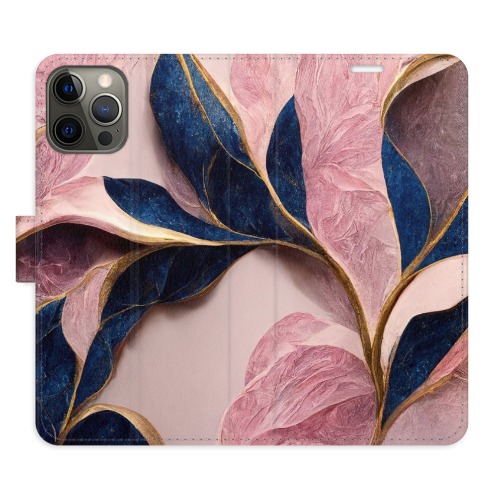 Flipové pouzdro iSaprio - Pink Leaves - iPhone 12/12 Pro