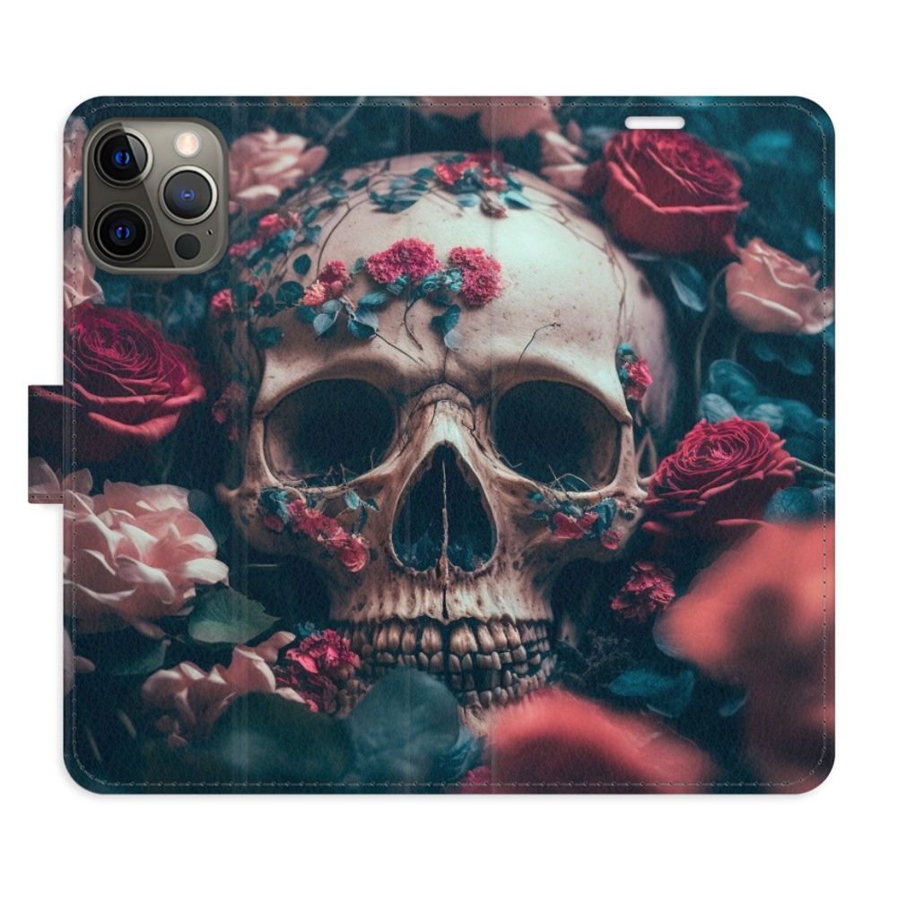 Flipové pouzdro iSaprio - Skull in Roses 02 - iPhone 12/12 Pro