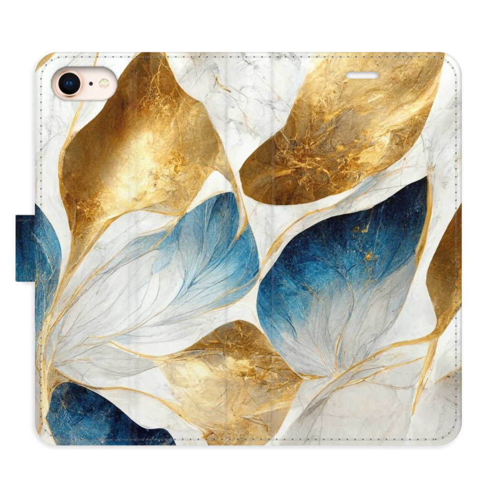 Flipové pouzdro iSaprio - GoldBlue Leaves - iPhone 7/8/SE 2020
