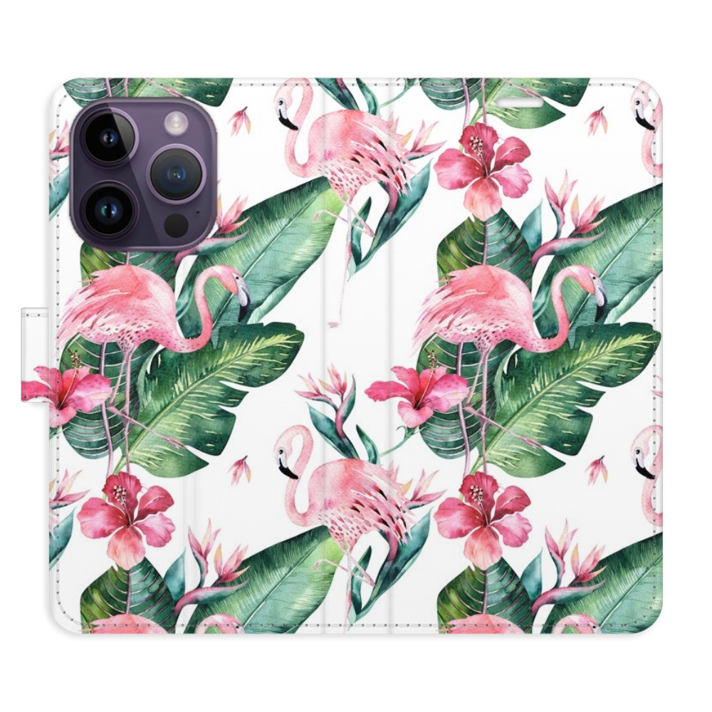 Flipové pouzdro iSaprio - Flamingos Pattern - iPhone 14 Pro