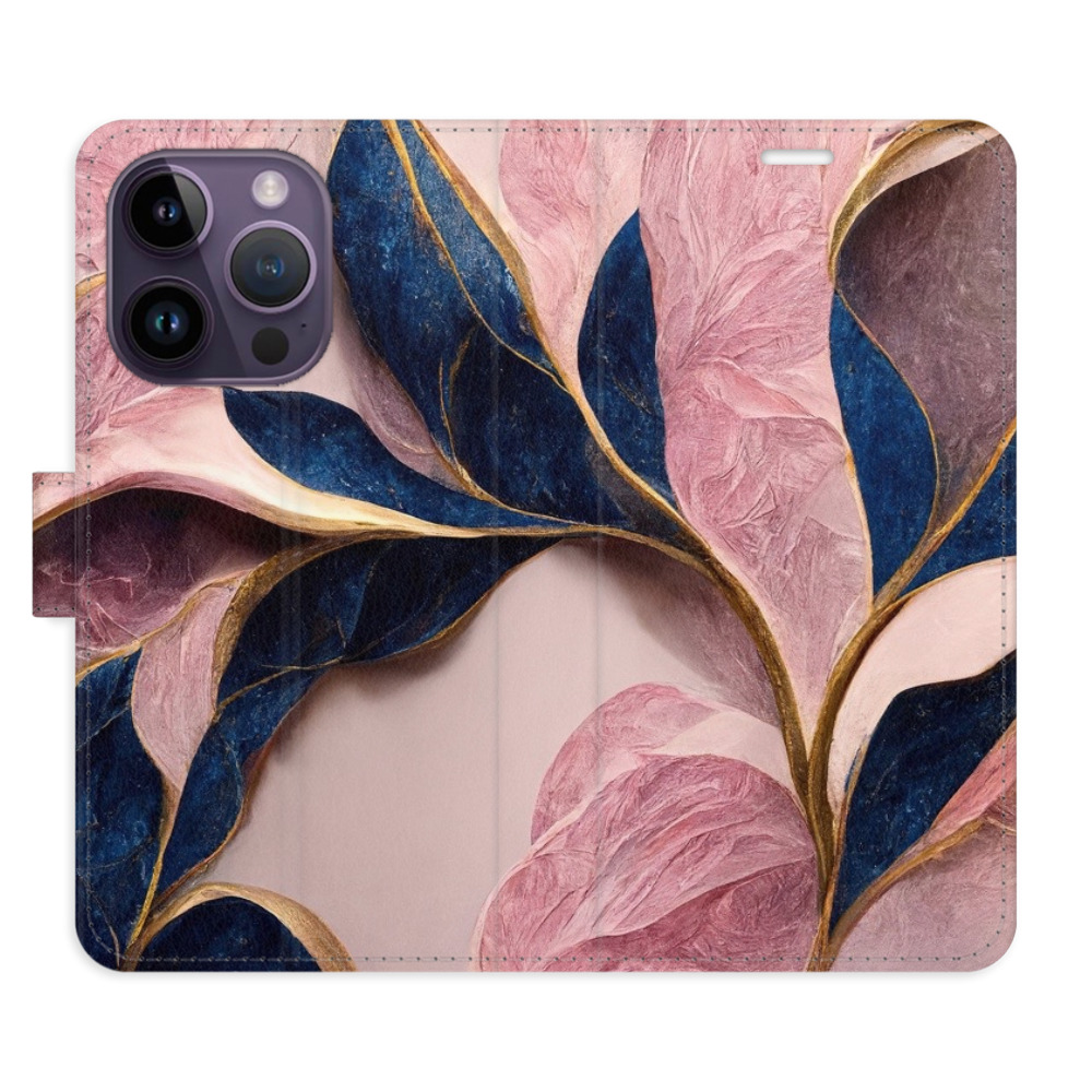 Flipové pouzdro iSaprio - Pink Leaves - iPhone 14 Pro