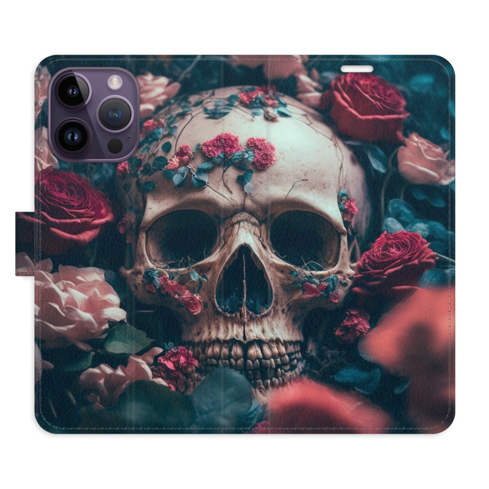 Flipové pouzdro iSaprio - Skull in Roses 02 - iPhone 14 Pro Max