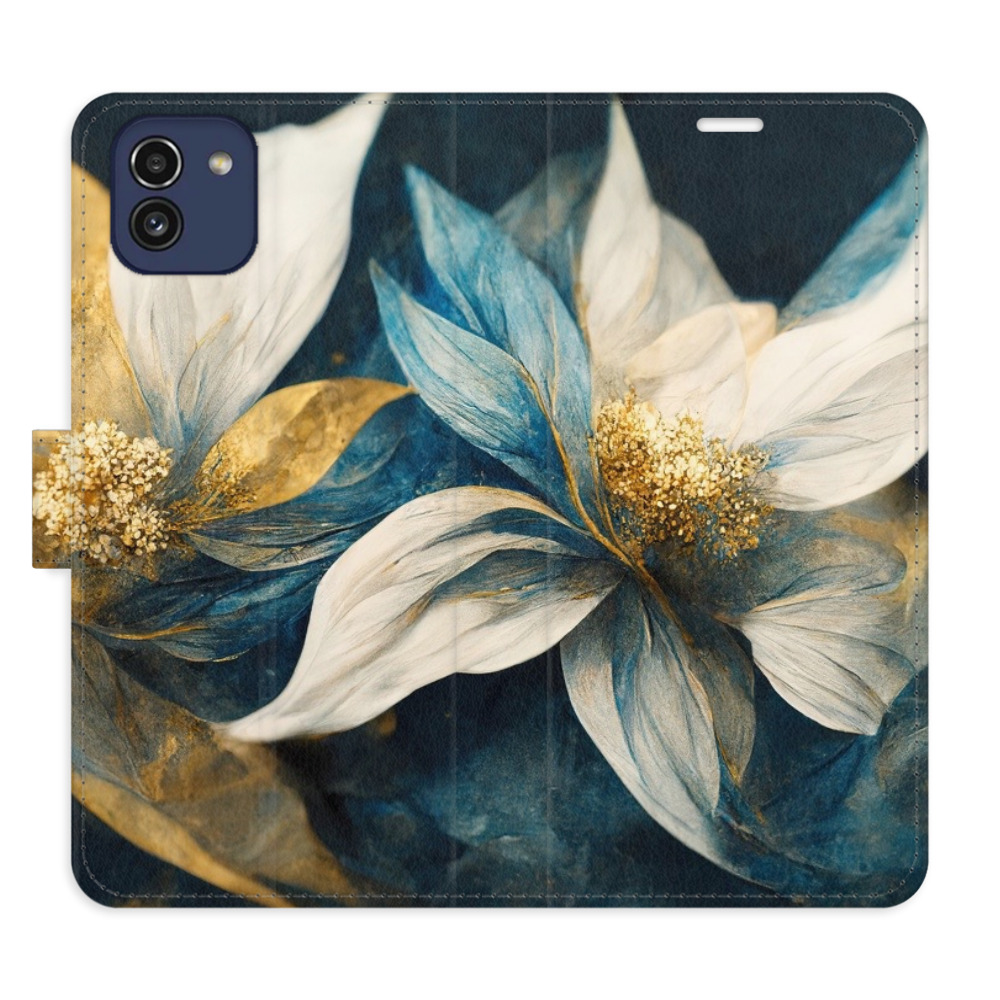 Flipové pouzdro iSaprio - Gold Flowers - Samsung Galaxy A03