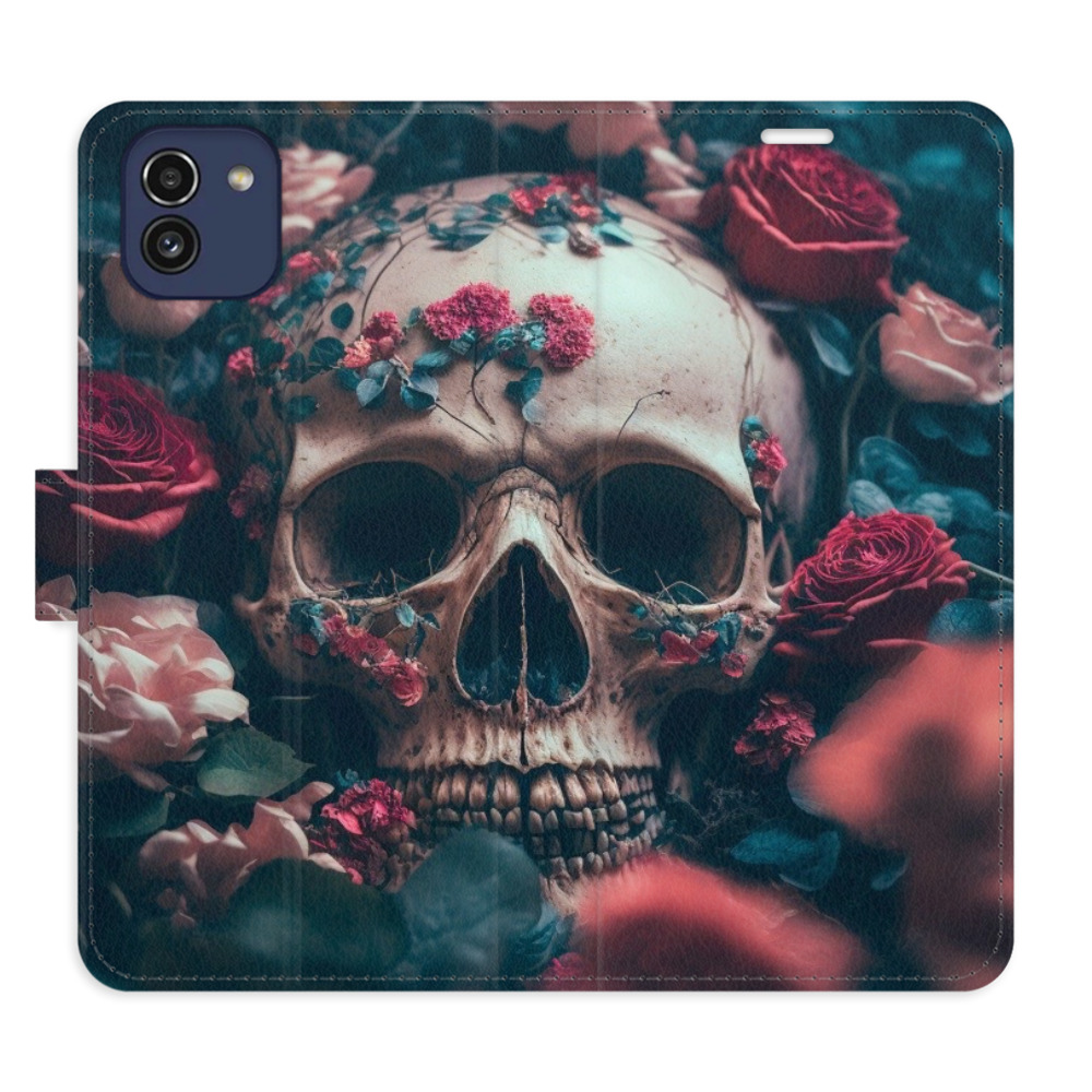 Flipové pouzdro iSaprio - Skull in Roses 02 - Samsung Galaxy A03