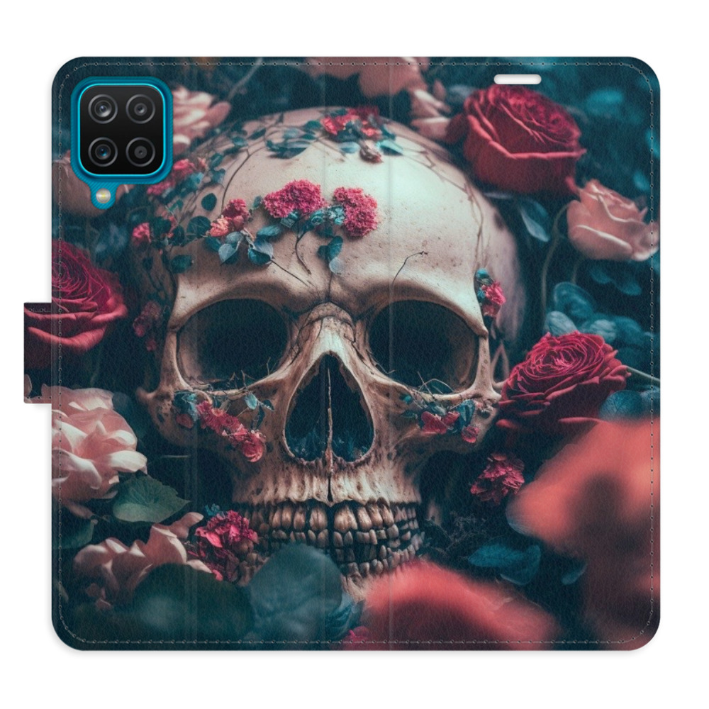 Flipové pouzdro iSaprio - Skull in Roses 02 - Samsung Galaxy A12