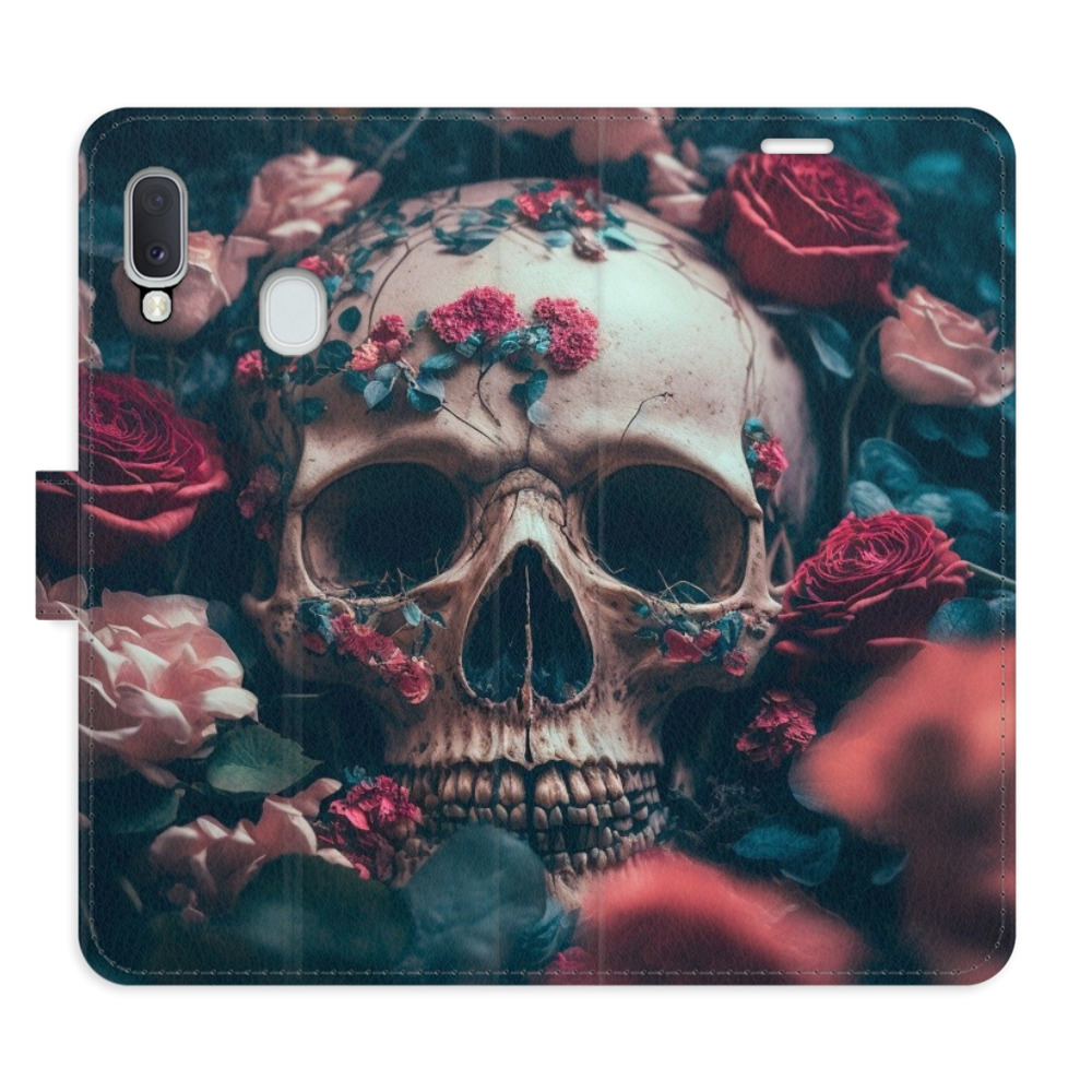 Flipové pouzdro iSaprio - Skull in Roses 02 - Samsung Galaxy A20e