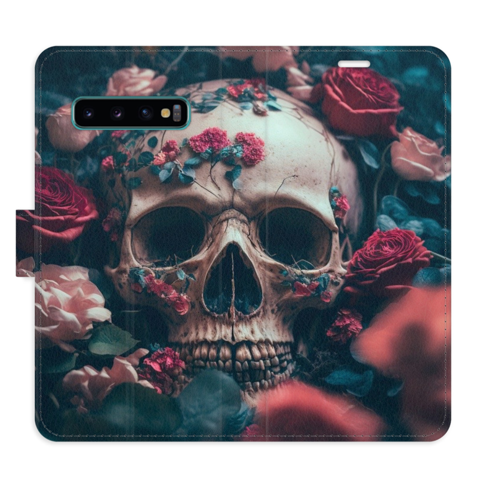 Flipové pouzdro iSaprio - Skull in Roses 02 - Samsung Galaxy S10