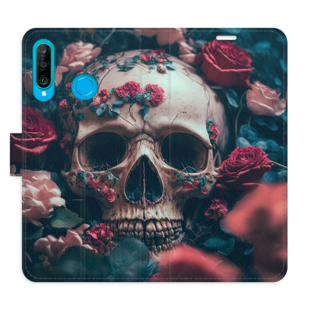 Flipové pouzdro iSaprio - Skull in Roses 02 - Huawei P30 Lite
