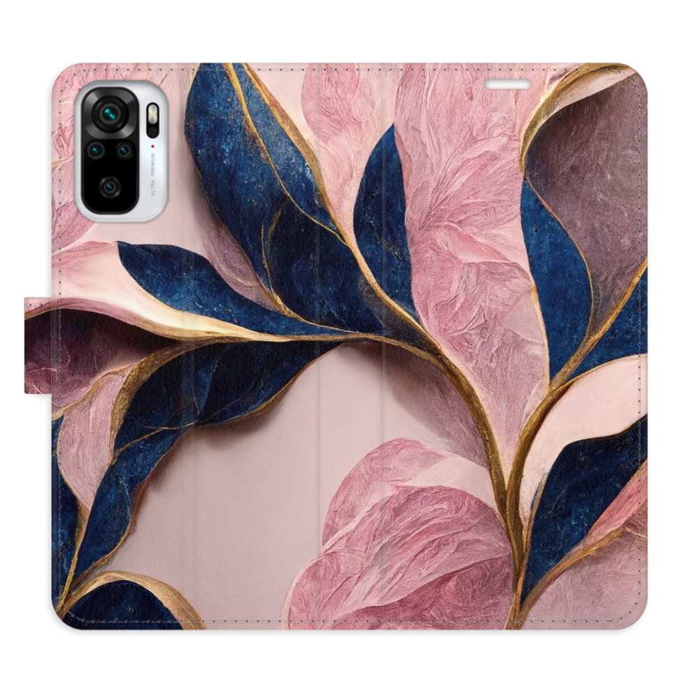 Flipové pouzdro iSaprio - Pink Leaves - Xiaomi Redmi Note 10 / Note 10S