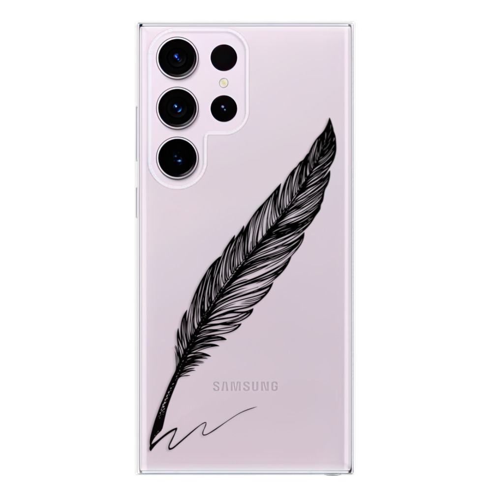 Odolné silikonové pouzdro iSaprio - Writing By Feather - black - Samsung Galaxy S23 Ultra