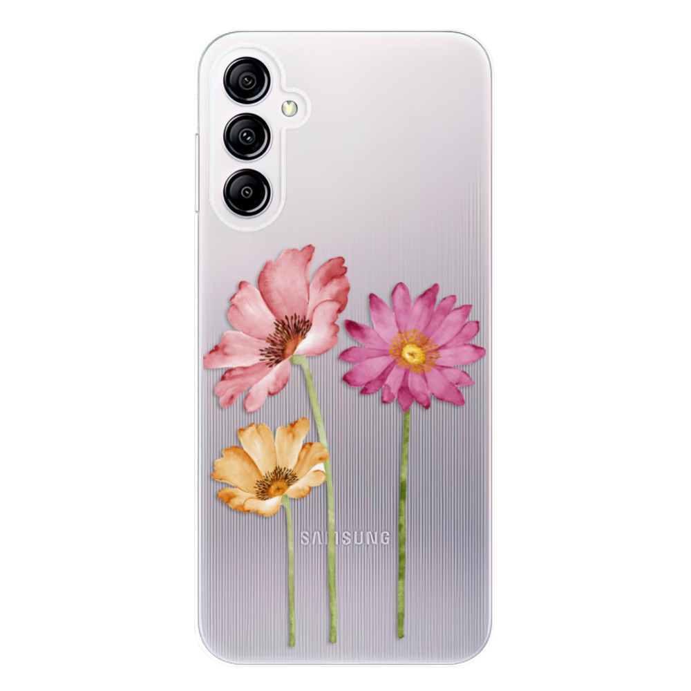 Silikonové odolné pouzdro iSaprio Three Flowers na mobil Samsung Galaxy A14 / A14 5G (Odolný silikonový kryt, obal, pouzdro iSaprio Three Flowers na mobilní telefon Samsung Galaxy A14 / A14 5G)