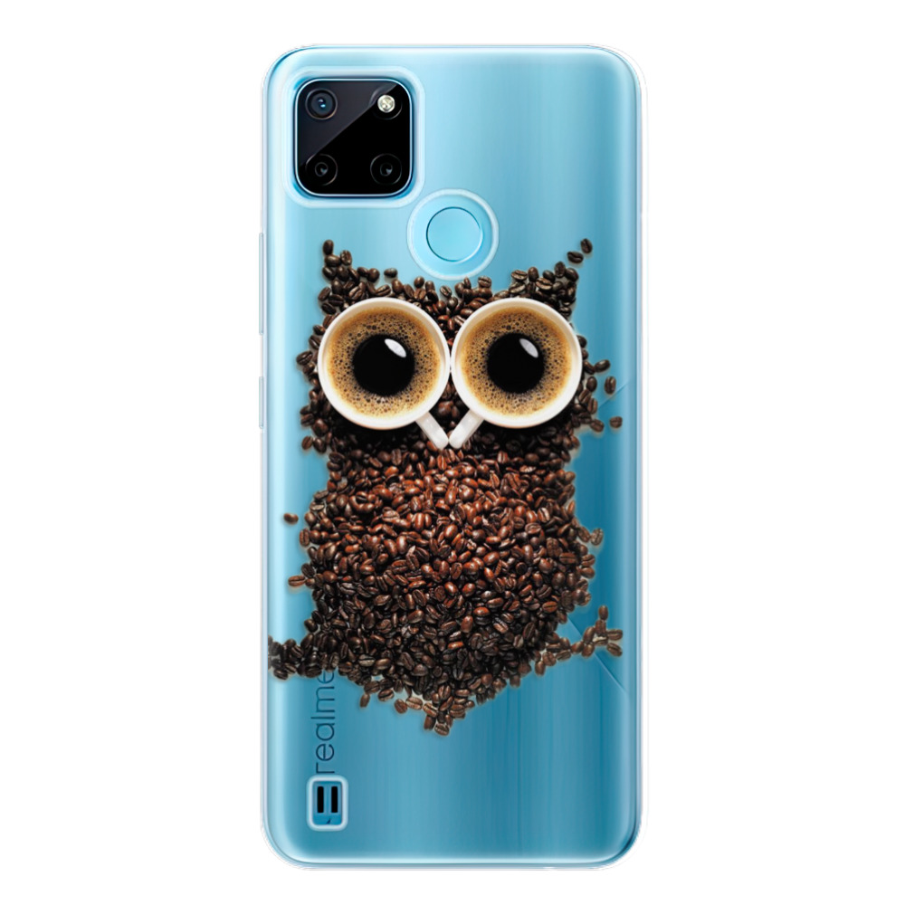 Silikonové odolné pouzdro iSaprio Owl And Coffee na mobil Realme C21Y / C25Y (Odolný silikonový kryt, obal, pouzdro iSaprio Owl And Coffee na mobilní telefon Realme C21Y / C25Y)
