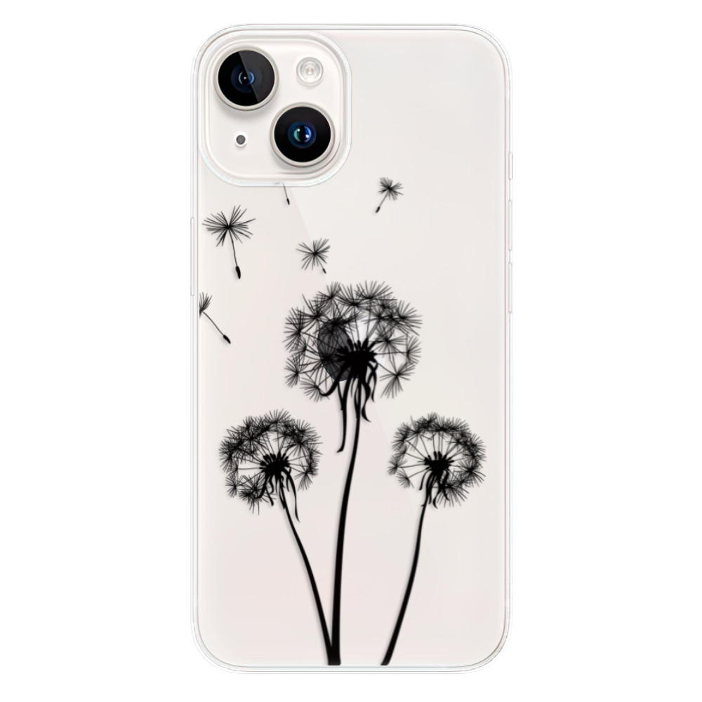 Silikonové odolné pouzdro iSaprio Three Dandelions - black na mobil Apple iPhone 15 (Odolný silikonový kryt, obal, pouzdro iSaprio Three Dandelions - black na mobilní telefon Apple iPhone 15)