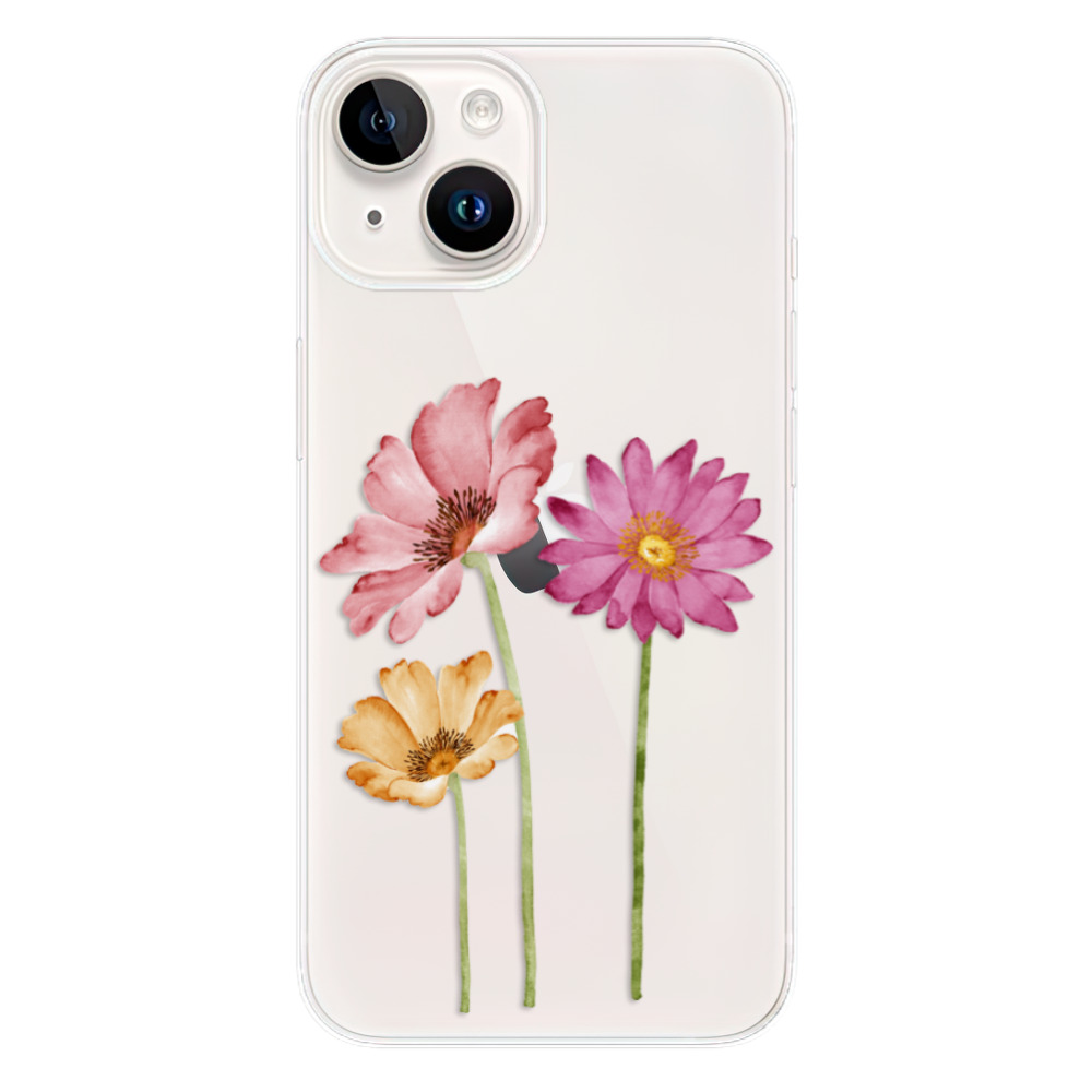 Silikonové odolné pouzdro iSaprio Three Flowers na mobil Apple iPhone 15 (Odolný silikonový kryt, obal, pouzdro iSaprio Three Flowers na mobilní telefon Apple iPhone 15)
