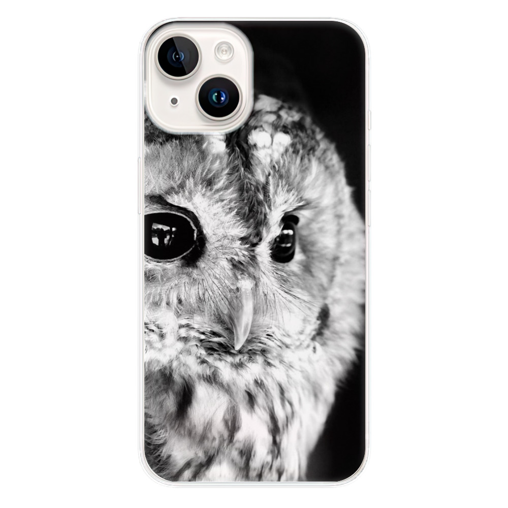Silikonové odolné pouzdro iSaprio BW Owl na mobil Apple iPhone 15 (Odolný silikonový kryt, obal, pouzdro iSaprio BW Owl na mobilní telefon Apple iPhone 15)