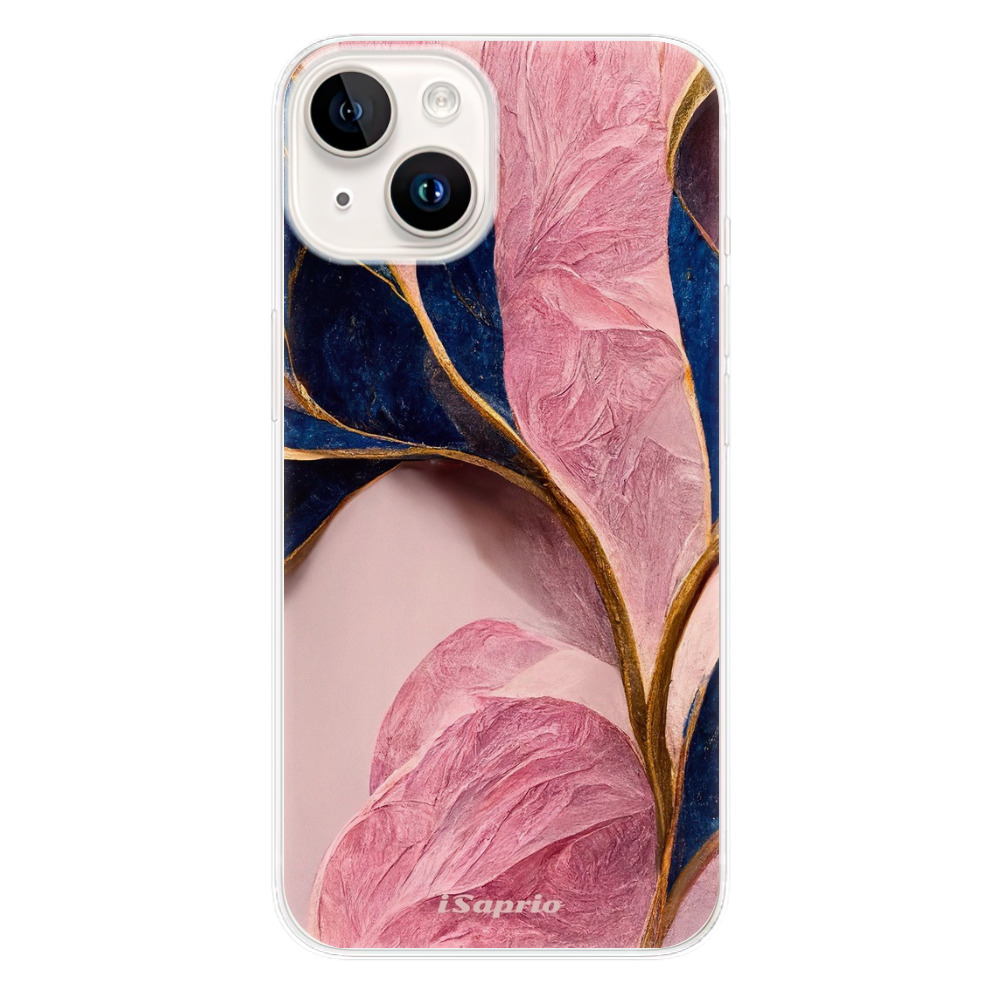 Odolné silikonové pouzdro iSaprio - Pink Blue Leaves - iPhone 15