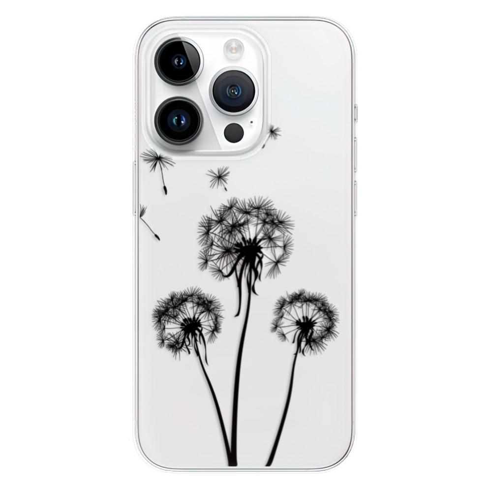 Silikonové odolné pouzdro iSaprio Three Dandelions - black na mobil Apple iPhone 15 Pro (Odolný silikonový kryt, obal, pouzdro iSaprio Three Dandelions - black na mobilní telefon Apple iPhone 15 Pro)