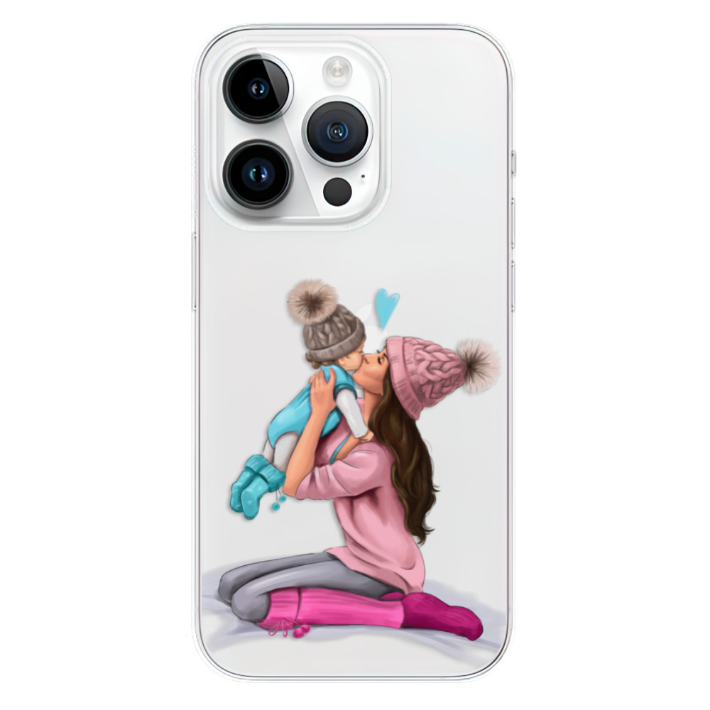 Odolné silikonové pouzdro iSaprio - Kissing Mom - Brunette and Boy - iPhone 15 Pro