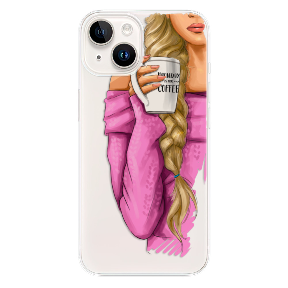 Odolné silikonové pouzdro iSaprio - My Coffe and Blond Girl - iPhone 15 Plus