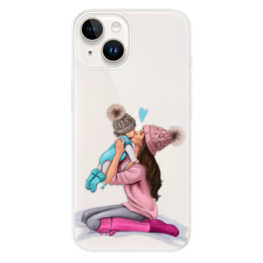 Odolné silikonové pouzdro iSaprio - Kissing Mom - Brunette and Boy - iPhone 15 Plus