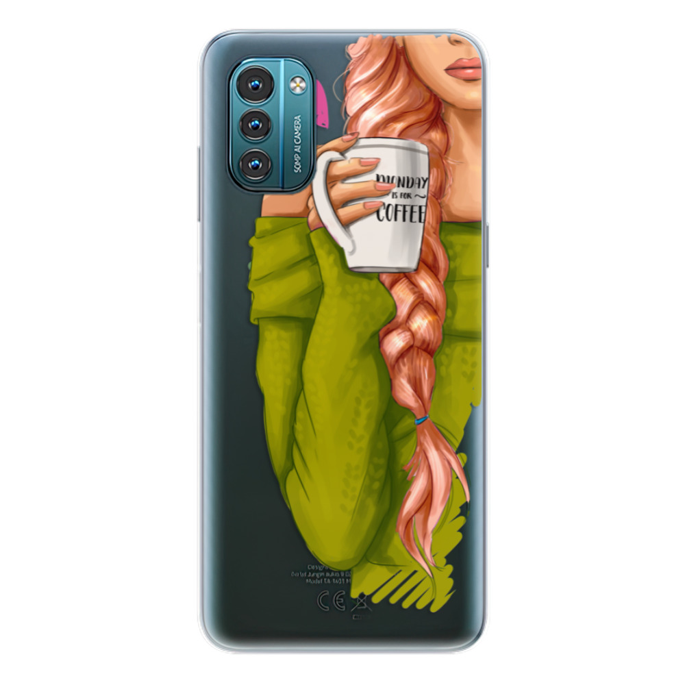 Odolné silikonové pouzdro iSaprio - My Coffe and Redhead Girl - Nokia G11 / G21