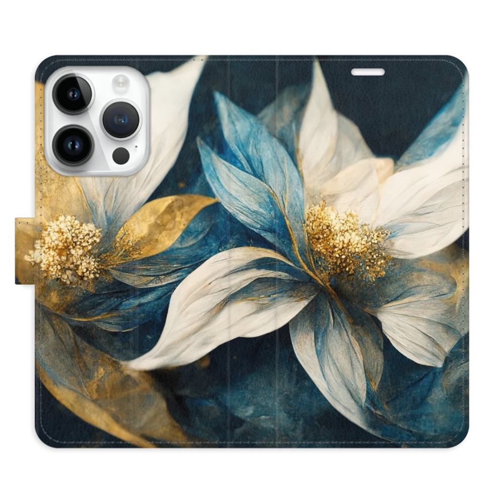 Flipové pouzdro iSaprio - Gold Flowers - iPhone 15 Pro